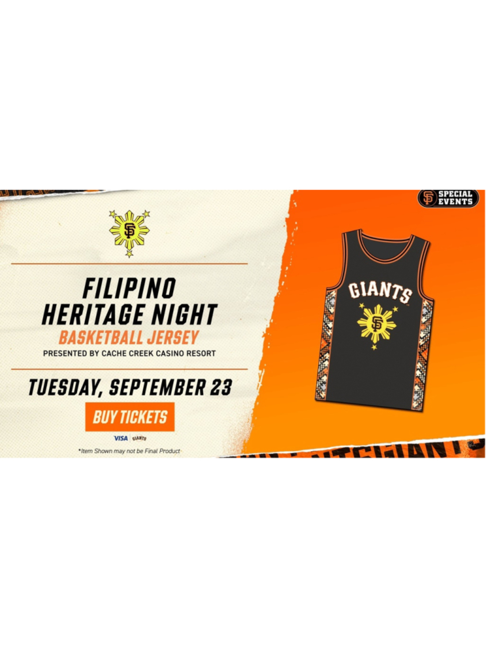 San Francisco Giants Filipino Heritage Night Basketball Jersey XL Special Event